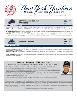 Minor League Report July 18, 2018 | Organizational Record: 259-256 (.503)