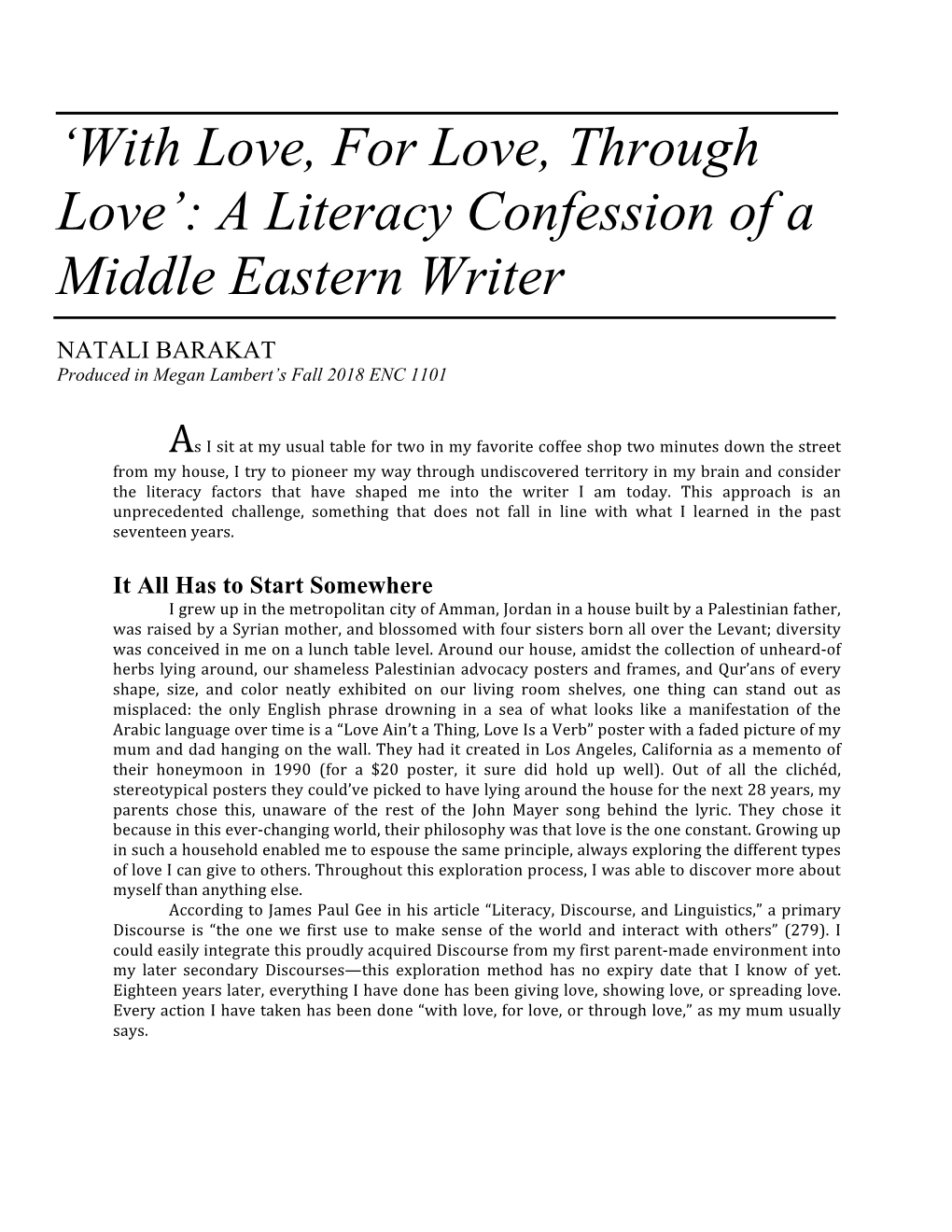 'With Love, for Love, Through Love': a Literacy Confession of a Middle