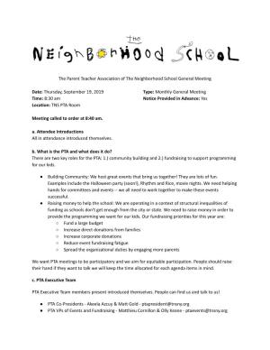The Parent Teacher Association of the Neighborhood School General Meeting