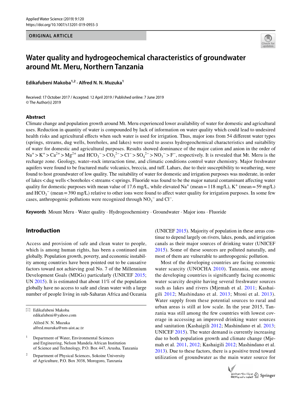 Water Quality and Hydrogeochemical Characteristics of Groundwater Around Mt