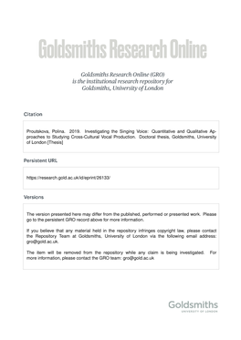 Proutskova, Polina. 2019. Investigating the Singing Voice: Quantitative and Qualitative Ap- Proaches to Studying Cross-Cultural Vocal Production