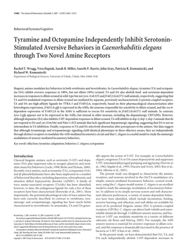 Tyramine and Octopamine Independently Inhibit Serotonin- Stimulated Aversive Behaviors Incaenorhabditis Elegans Through Two Nove