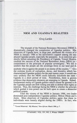 Nrm and Uganda's Realities