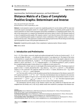 Distance Matrix of a Class of Completely Positive Graphs