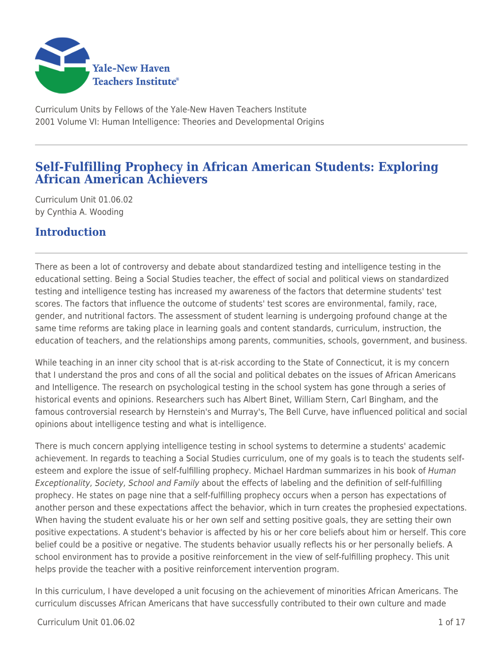 Self-Fulfilling Prophecy in African American Students: Exploring African American Achievers