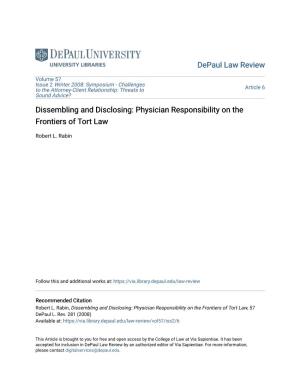 Physician Responsibility on the Frontiers of Tort Law