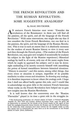 The French Revolution and the Russian Revolution: Some Suggestive Analogies*