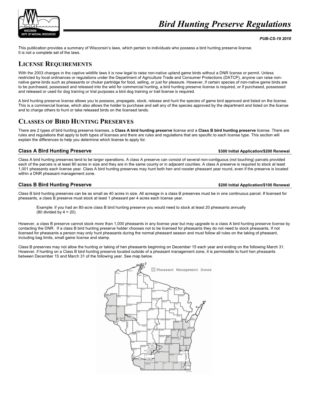 Bird Hunting Preserve Regulations