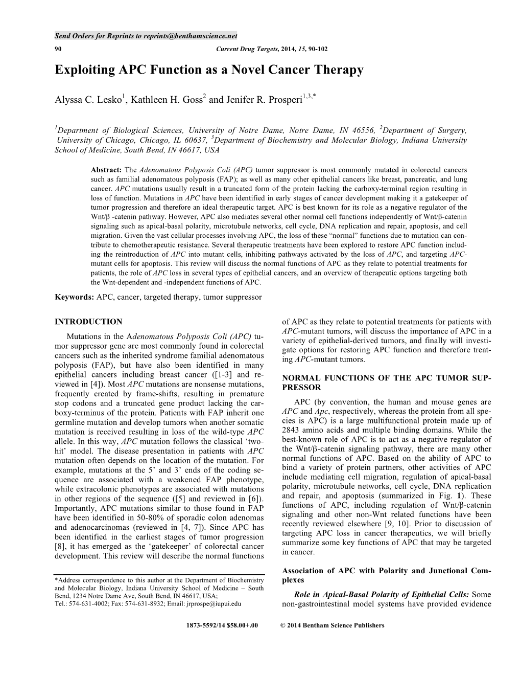 Exploiting APC Function As a Novel Cancer Therapy