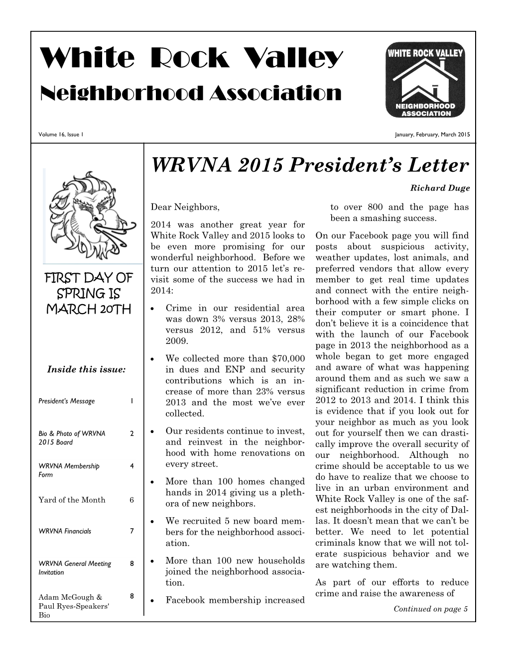 WRVNA 2015 President's Letter