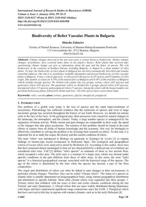 Biodiversity of Relict Vascular Plants in Bulgaria