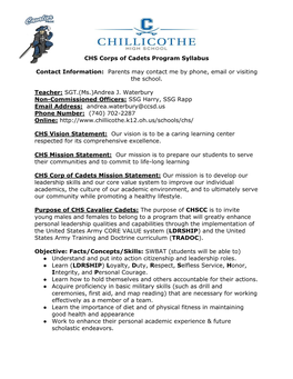 CHS Corps of Cadets Program Syllabus