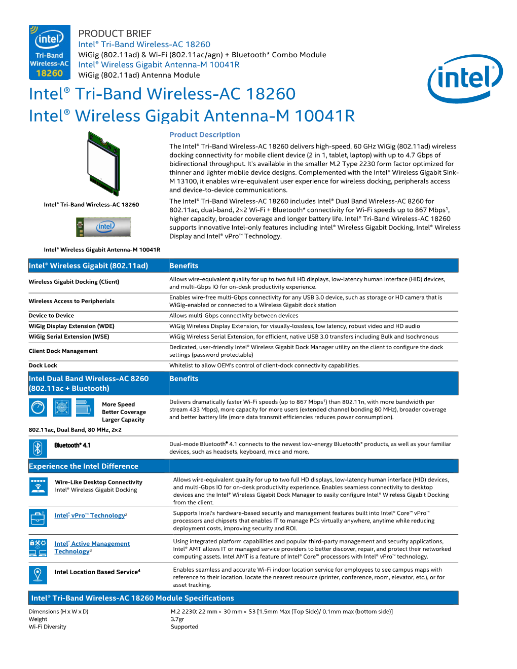 Intel® Tri-Band Wireless-AC 18260 Product Brief