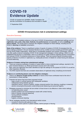 COVID-19 Transmission Risk in Entertainment Settings