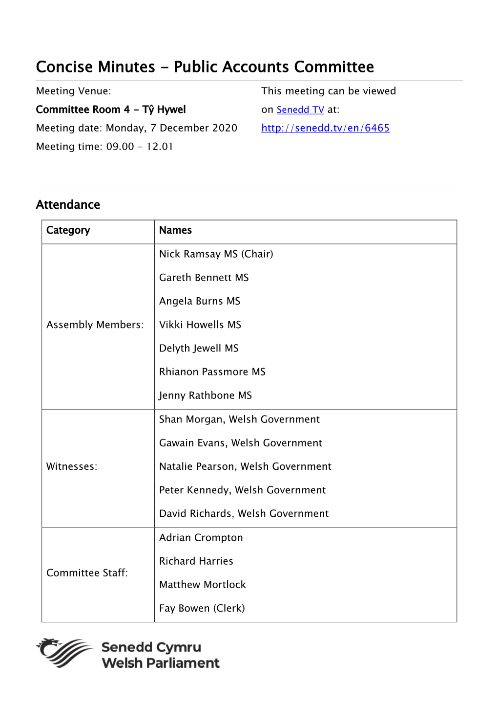 Concise Minutes - Public Accounts Committee