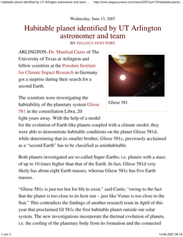 Habitable Planet Identified by UT Arlington Astronomer and Team