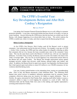 The CFPB's Eventful Year: Key Developments Before and After Rich Cordray's Resignation