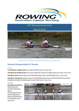 ACT Rowing Association March 2010