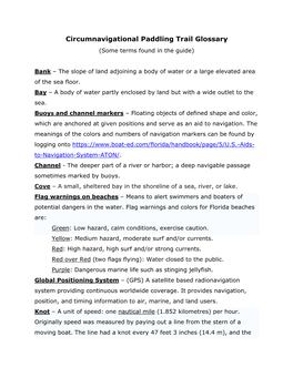 Circumnavigational Paddling Trail Glossary (Some Terms Found in the Guide)