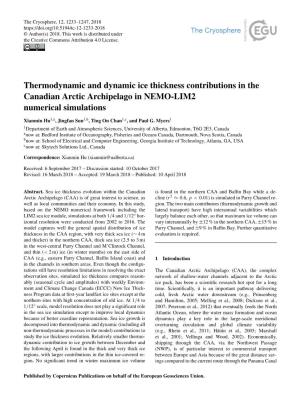 Thermodynamic and Dynamic Ice Thickness Contributions in the Canadian Arctic Archipelago in NEMO-LIM2 Numerical Simulations