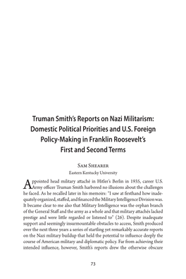Truman Smith's Reports on Nazi Militarism