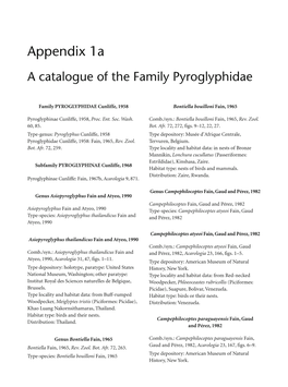 Appendix 1A a Catalogue of the Family Pyroglyphidae