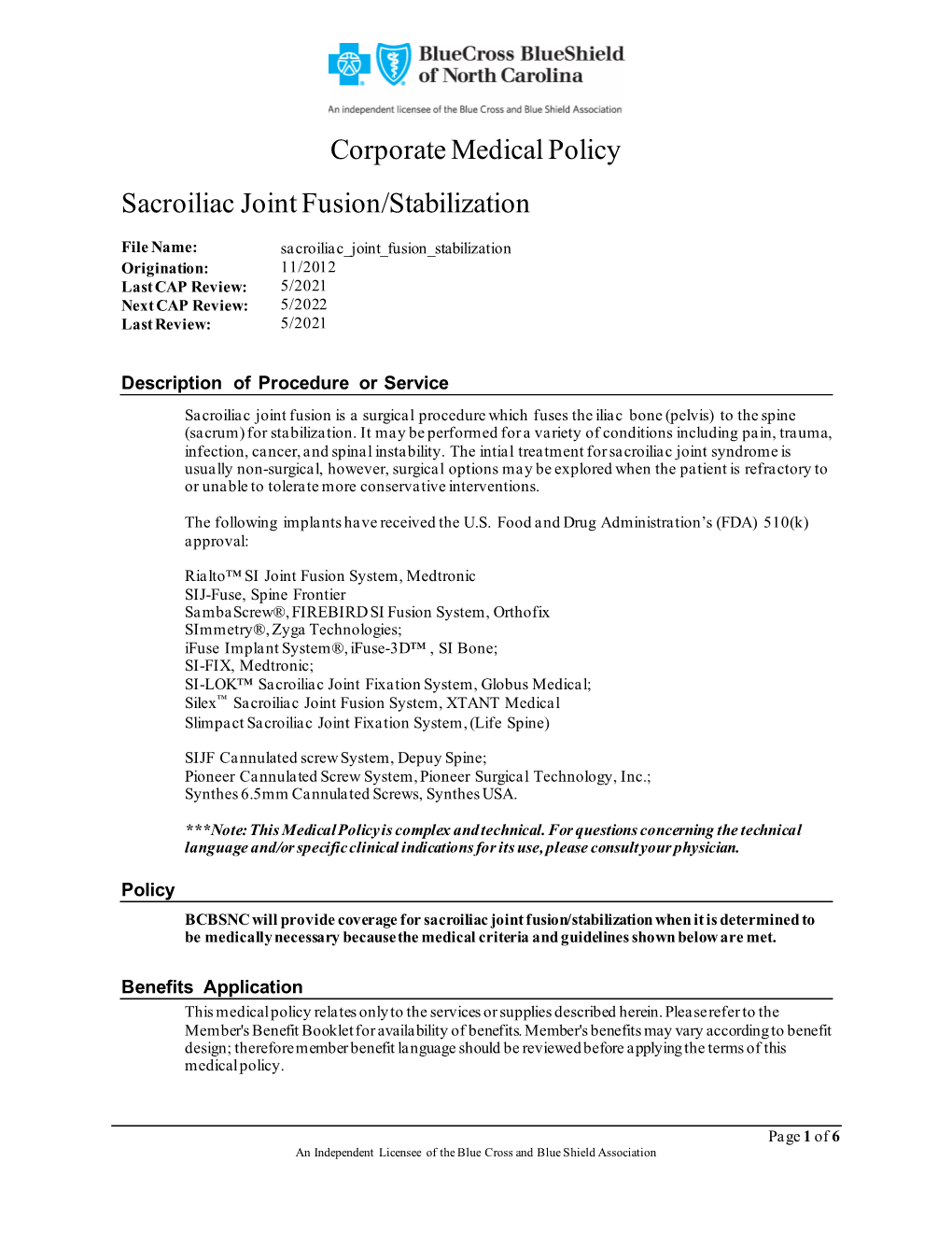 Sacroiliac Joint Fusion/Stabilization