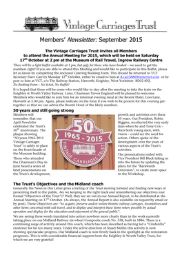 Members' Newsletter: September 2015