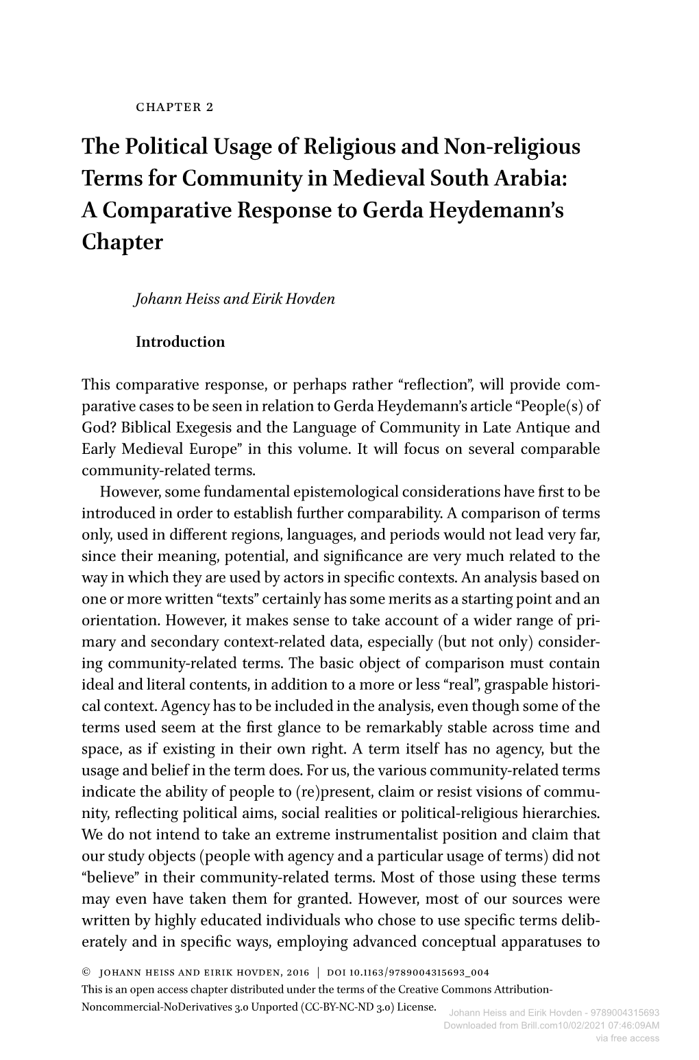 The Political Usage of Religious and Non-Religious Terms for Community in Medieval South Arabia: a Comparative Response to Gerda Heydemann’S Chapter