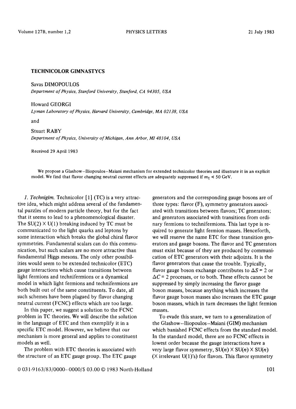 Volume 127B, Number 1,2 PHYSICS LETTERS 21 July 1983