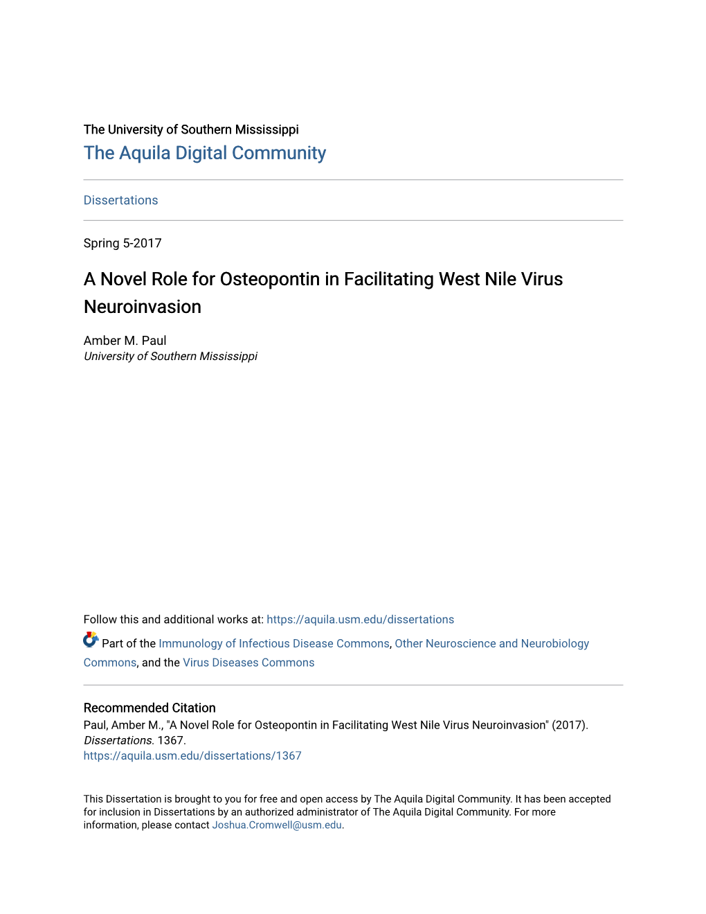 A Novel Role for Osteopontin in Facilitating West Nile Virus Neuroinvasion