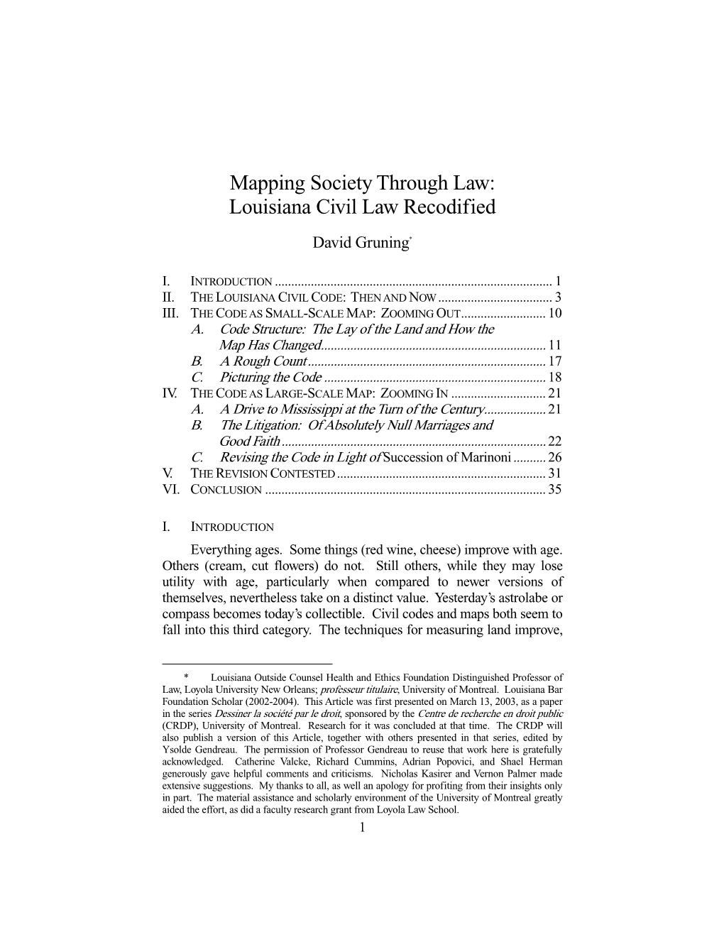 Mapping Society Through Law: Louisiana Civil Law Recodified
