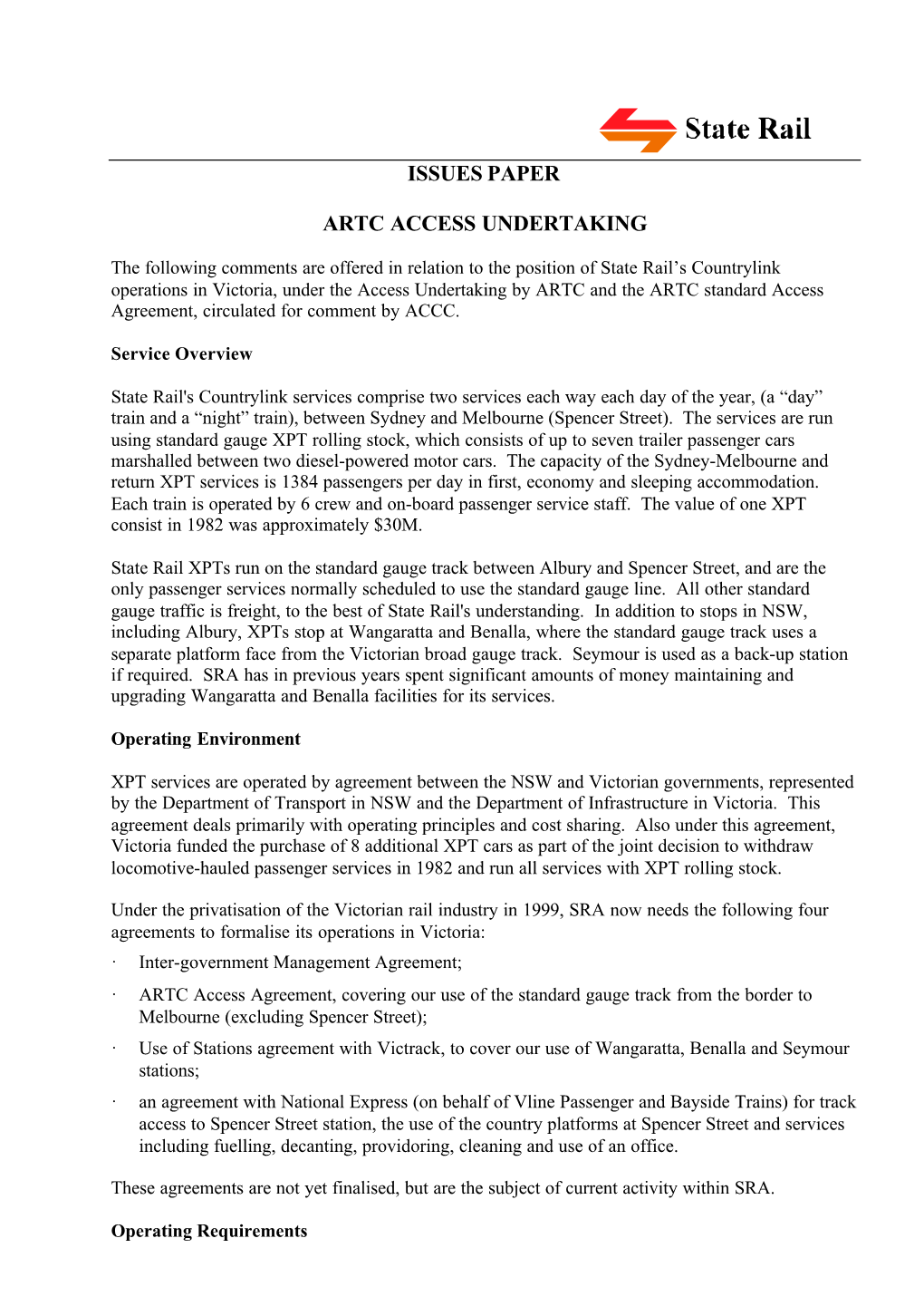 Issues Paper Artc Access Undertaking