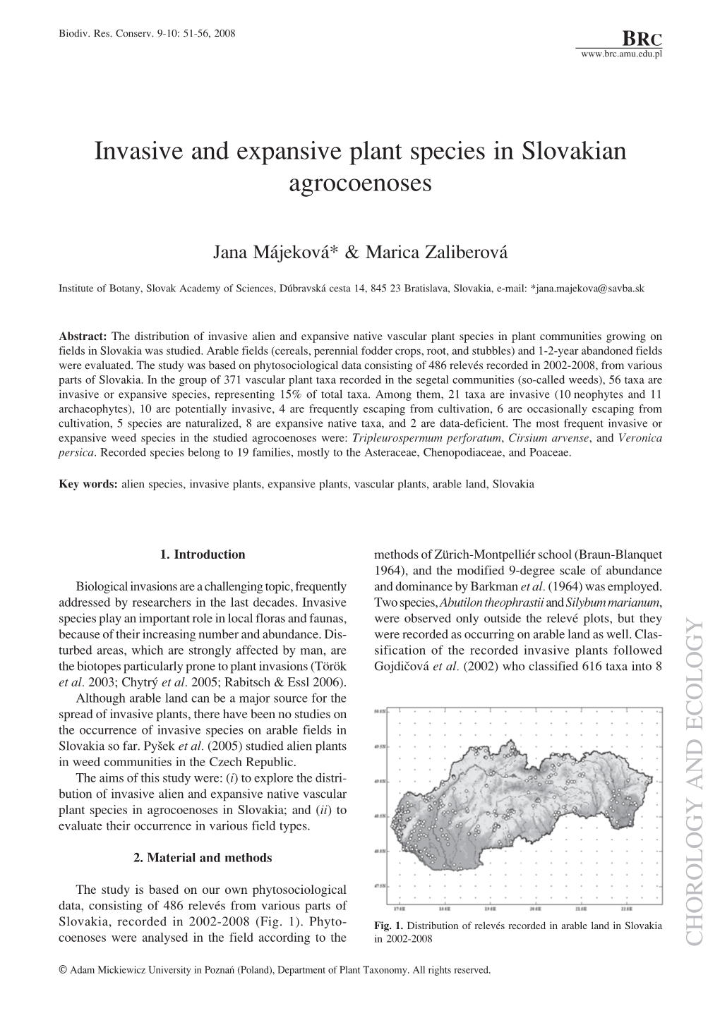Invasive and Expansive Plant Species in Slovakian Agrocoenoses