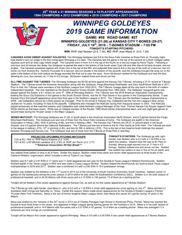Winnipeg Goldeyes 2019 Game Information