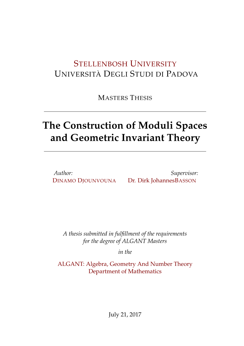 The Construction of Moduli Spaces and Geometric Invariant Theory