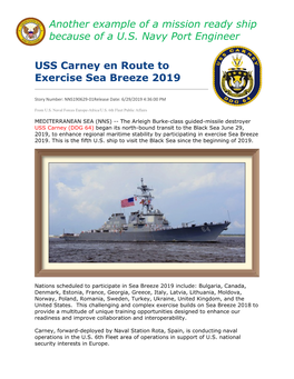 USS Carney (DDG 64) Began Its North-Bound Transit to the Black Sea June 29, 2019, to Enhance Regional Maritime Stability by Participating in Exercise Sea Breeze 2019