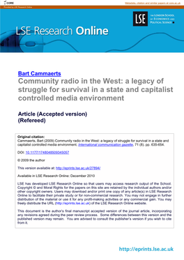 Community Radio in the West: a Legacy of Struggle for Survival in a State and Capitalist Controlled Media Environment