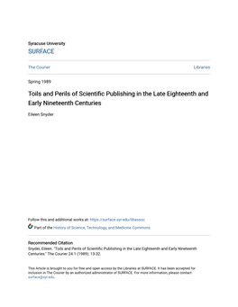 Toils and Perils of Scientific Publishing in the Late Eighteenth and Early Nineteenth Centuries