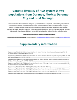 Genetic Diversity of HLA System in Two Populations from Durango, Mexico: Durango City and Rural Durango