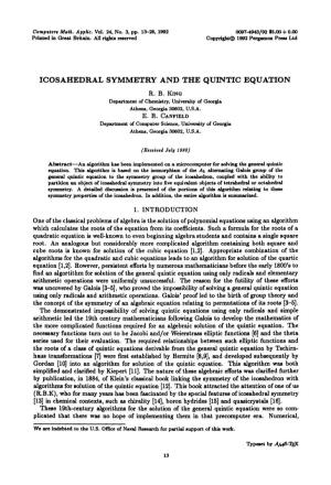ICOSAHEDRAL SYMMETRY and the QUINTIC EQUATION Typeset by A