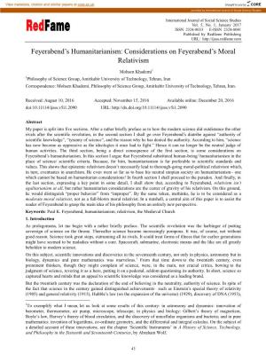 Feyerabend‟S Humanitarianism: Considerations on Feyerabend‟S Moral Relativism
