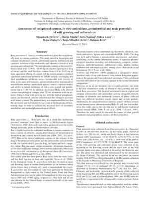 Assessment of Polyphenol Content, in Vitro Antioxidant, Antimicrobial and Toxic Potentials of Wild Growing and Cultured Rue Dragana R