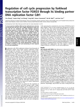 Regulation of Cell Cycle Progression by Forkhead Transcription Factor FOXO3 Through Its Binding Partner DNA Replication Factor Cdt1