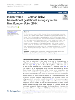 Transnational Gestational Surrogacy in the Film Monsoon Baby (2014) Waltraud Maierhofer