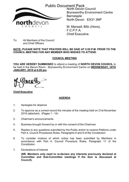 (Public Pack)Agenda Document for Council, 16/01/2019 18:00