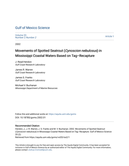 Cynoscion Nebulosus) in Mississippi Coastal Waters Based on Tag–Recapture