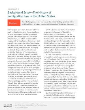 Background Essay—The History of Immigration Law in the United States