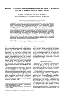 Seasonal Colonization and Decomposition of Rat Carrion in Water and on Land in an Open Field in South Carolina