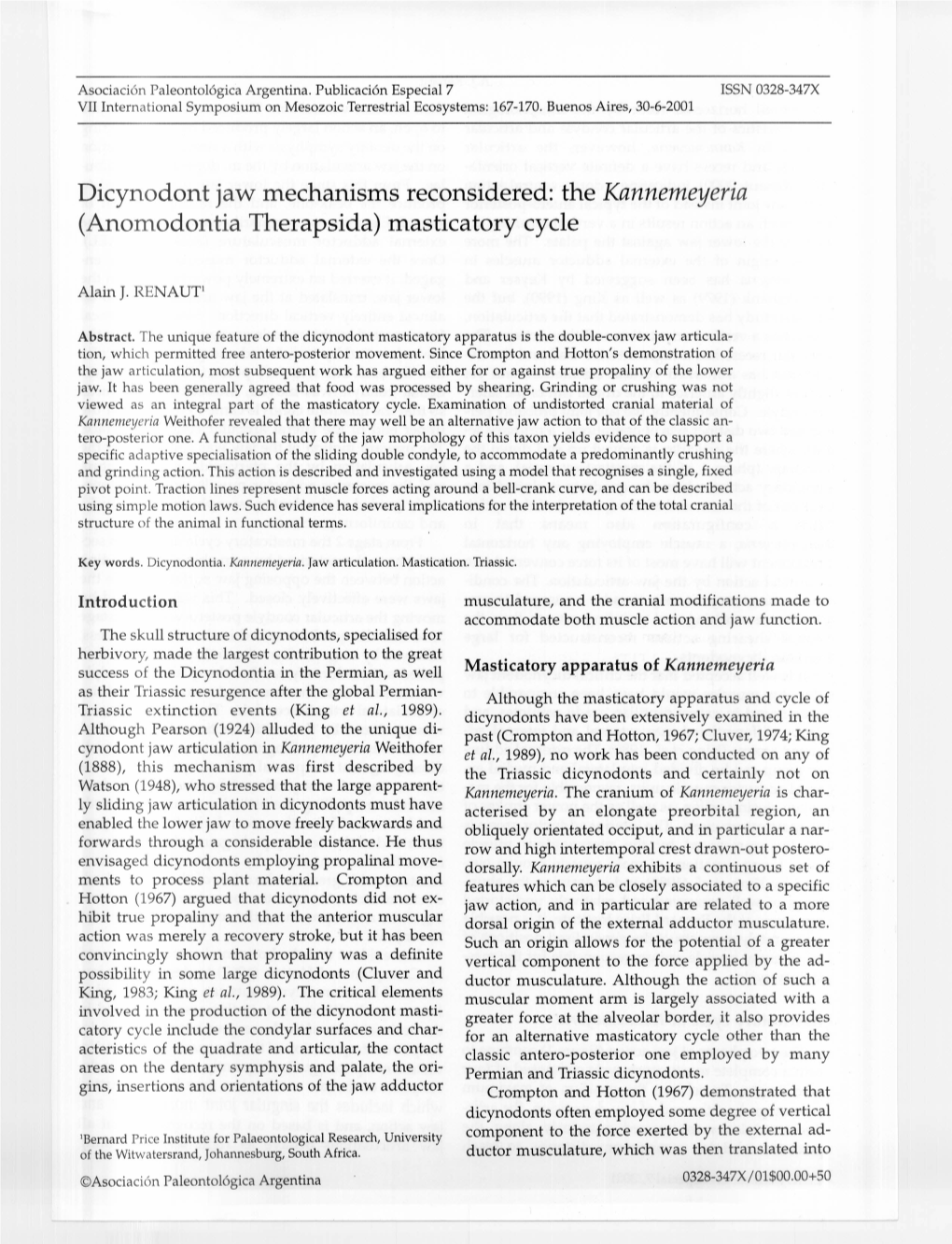 Dicynodont Jaw Mechanisms Reconsidered: the Kannemeyeria (Anomodontia Therapsida) Masticatory Cycle